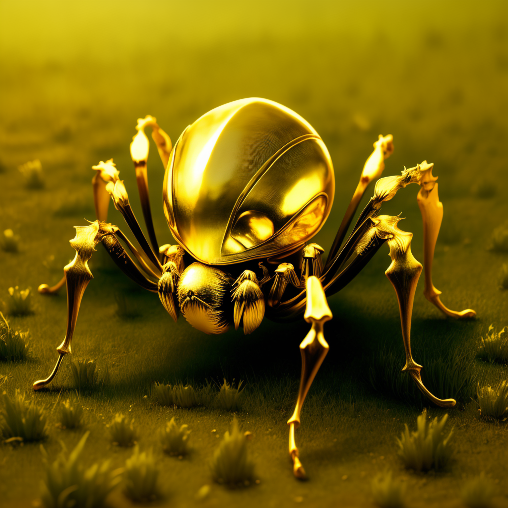 00330-3685043983-a (goldcarvingcd, shiny_1.1) cute spider, (solo_1.2), standing in lawn, , no humans, high quality, masterpiece, realistic, photo.png